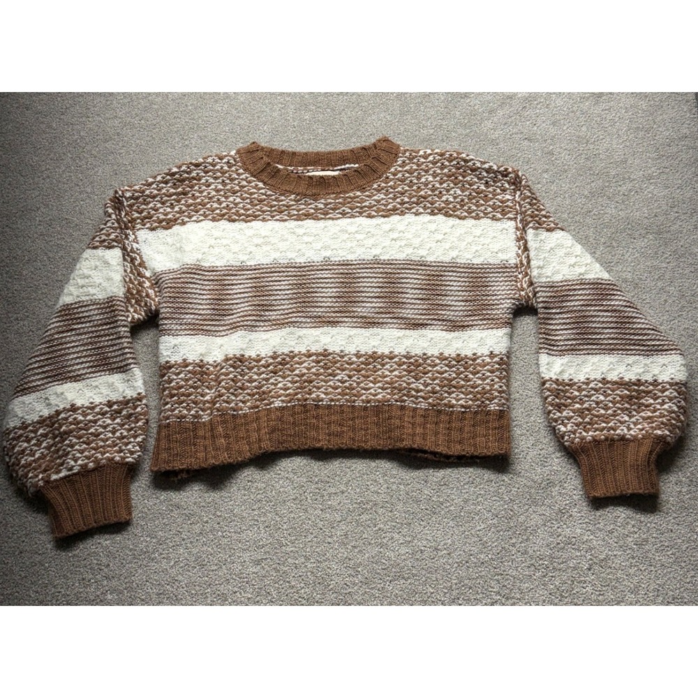Promesa Striped Textured Knit Sweater Brown White Women's‎ Size L